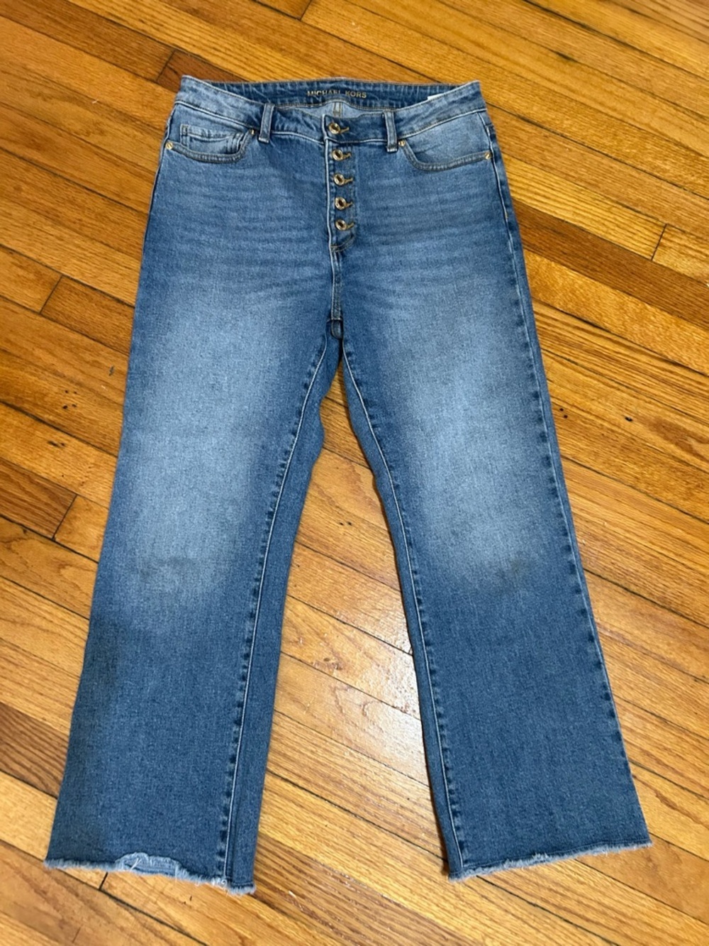 Michael Kors Women's Blue Stretch Frayed Hem Cropped Jeans Pants Size 8